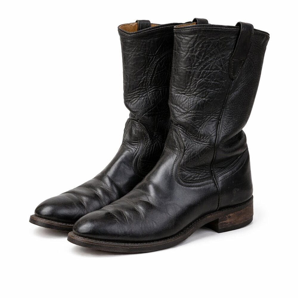 Vintage 60s Custom Black Leather Cowboy Western Boots Size 10 Heritage